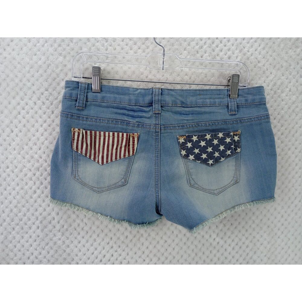 Hot Kiss American Patriotic Cici Short Juniors 9 Stars Stripes Cut Off Shorts - Picture 6 of 16